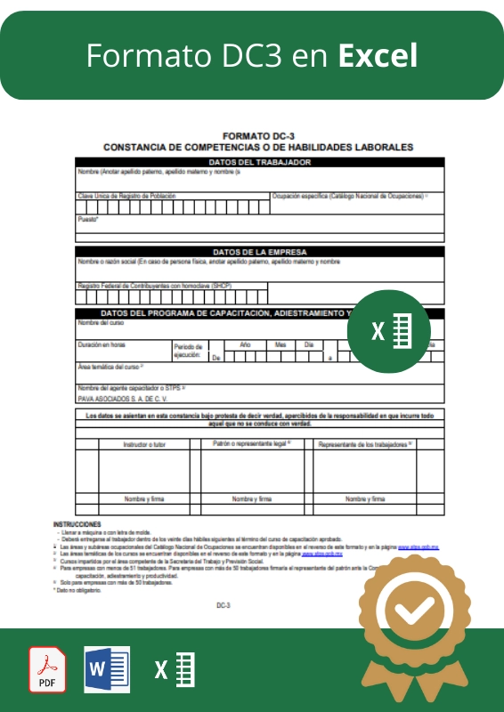 Descargar formato DC3 Excel Editable