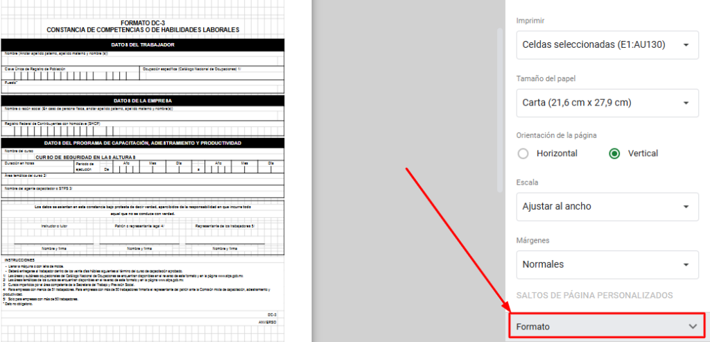 Dar clic en la opción inferior derecha desplegable Formato