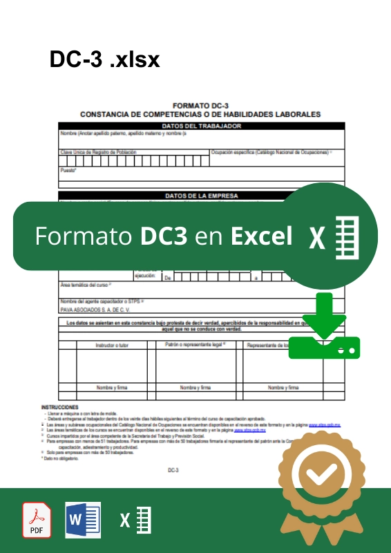 Descargar formato DC3 STPS Excel .xlsx editable