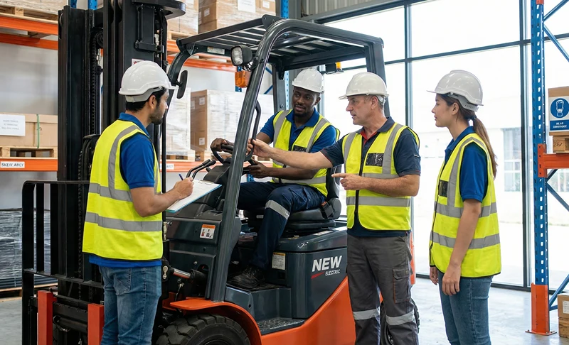 Un grupo de trabajadores está recibiendo capacitación en Manejo de Montacargas.